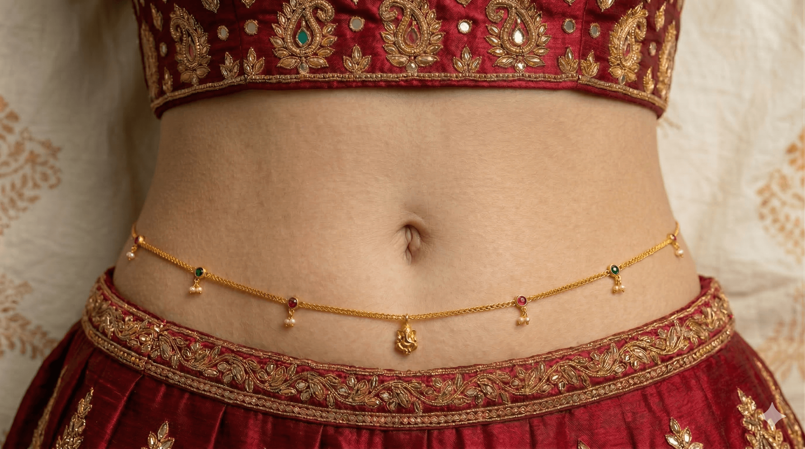 Delicate kamarband with gemstone drops